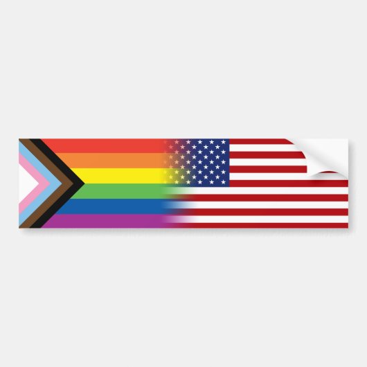 LGBTQ inclusief Progress Pride Flag American Flag Bumpersticker (Voorkant)