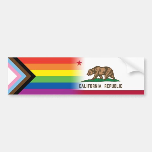 LGBTQ Inclusief Progress Pride Flag California Bumpersticker (Voorkant)