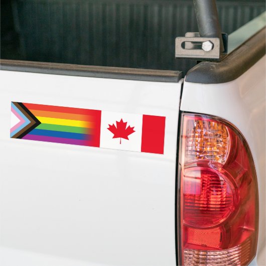 LGBTQ Inclusief Progress Pride Flag Canadese vlag Bumpersticker (Op Truck)