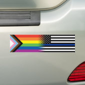 LGBTQ inclusief voortgangsvlag met blauwe lijn Bumpersticker (Op auto)