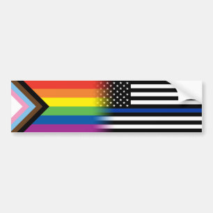 LGBTQ inclusief voortgangsvlag met blauwe lijn Bumpersticker