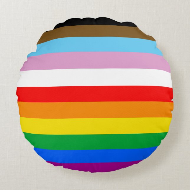 LGBTQ+ inclusieve Pride-vlag Rond Kussen (Voorkant)