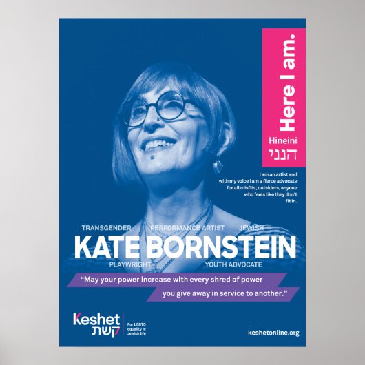 LGBTQ Jewish Heroes Poster - Kate Bornstein (Voorkant)