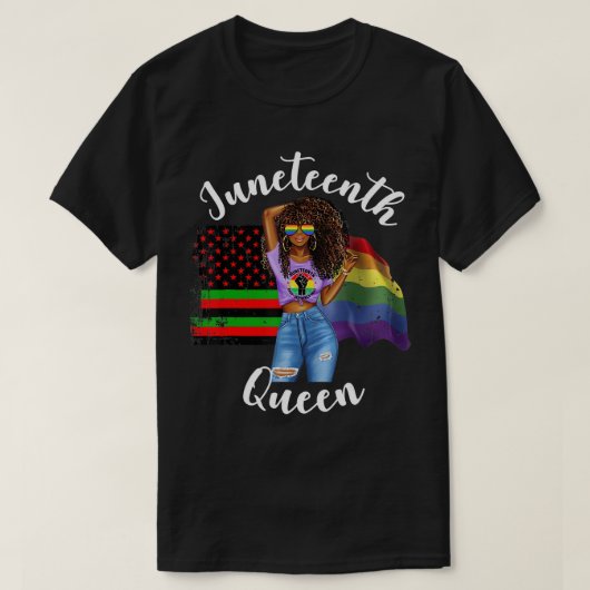 LGBTQ Juneteenth Queen Gay Pride Flag BLM Afro Hai T-shirt (Design voorkant)