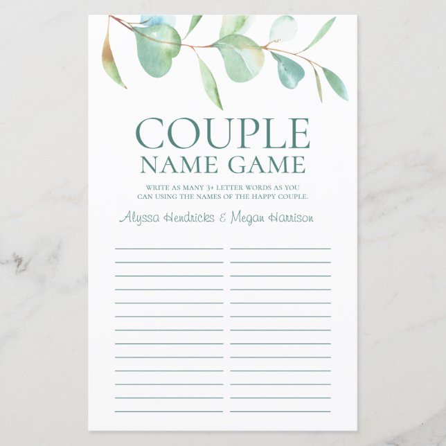 LGBTQ Koppel Naam Spel Eucalyptus (Voorkant)