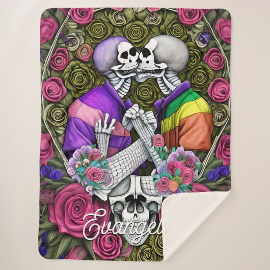 LGBTQ Kus Floral Skulls Sherpa Deken (Voorkant)
