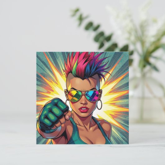 LGBTQ+ Lady in Mohawk Blank Kaart (Staand voorkant)