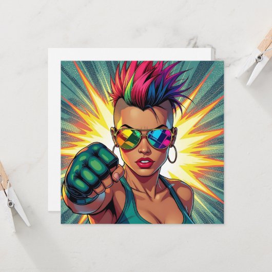 LGBTQ+ Lady in Mohawk Blank Kaart (Voorkant / Achterkant in situ)