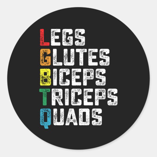 LGBTQ Legs Glutes Biceps Triceps Quads Grappige Gy Ronde Sticker (Voorkant)