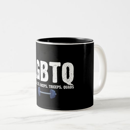 LGBTQ Legs Glutes Biceps Triceps Quads Gym Lover Tweekleurige Koffiemok (Voorkant rechts)
