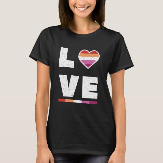 LGBTQ Lesbian Pride Flag Distress Grunge Love T-shirt (Voorkant)