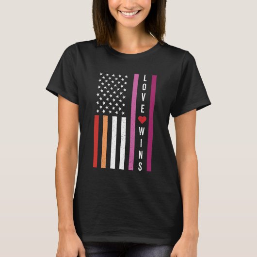 LGBTQ Lesbian Pride Love Wint Amerikaanse vlag T-shirt (Voorkant)