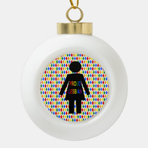 LGBTQ Lesbian Silhouette en Rainbow-dames Keramische Bal Ornament