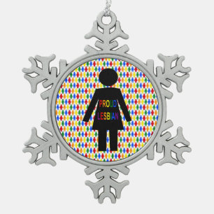 LGBTQ Lesbian Silhouette en Rainbow-dames Tin Sneeuwvlok Ornament