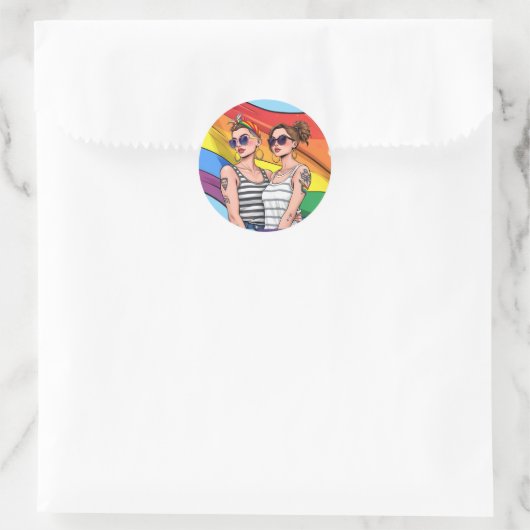 LGBTQ Lesbische regenboogvlag Ronde Sticker (Tas)