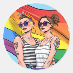 LGBTQ Lesbische regenboogvlag Ronde Sticker