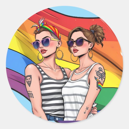 LGBTQ Lesbische regenboogvlag Ronde Sticker (Voorkant)