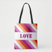 LGBTQ+ Lesbische Vlag met Liefdesstrepen - Pride Tote Bag (Voorkant)