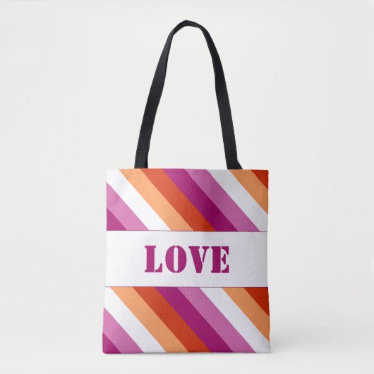 LGBTQ+ Lesbische Vlag met Liefdesstrepen - Pride Tote Bag (Voorkant)