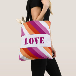 LGBTQ+ Lesbische Vlag met Liefdesstrepen - Pride Tote Bag