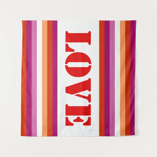 LGBTQ+ Lesbische Vlag met Liefdesstrepen - Pride Wandkleed (Voorkant (horizontaal))