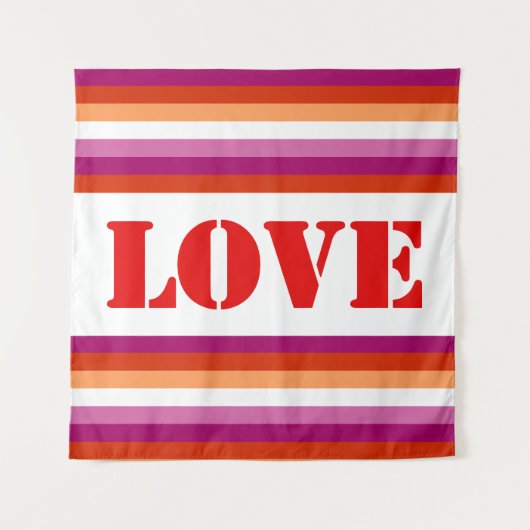 LGBTQ+ Lesbische Vlag met Liefdesstrepen - Pride Wandkleed (Voorkant)