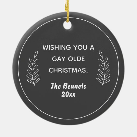 LGBTQ Mannelijke Couple Gay Olde Kerstfoto Keramisch Ornament (Achterkant)