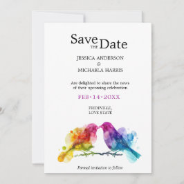 LGBTQ+ met QR-code Rainbow Lovebirds Save The Date