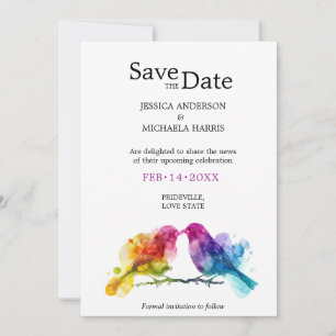 LGBTQ+ met QR-code Rainbow Lovebirds Save The Date