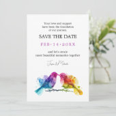 LGBTQ+ met QR-code Rainbow Lovebirds Save The Date (Staand voorkant)