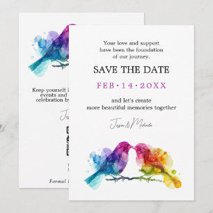 LGBTQ+ met QR-code Rainbow Lovebirds Save The Date