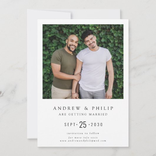 LGBTQ Modern Eenvoudig Elegante Foto Sla de Datum Save The Date (Achterkant)