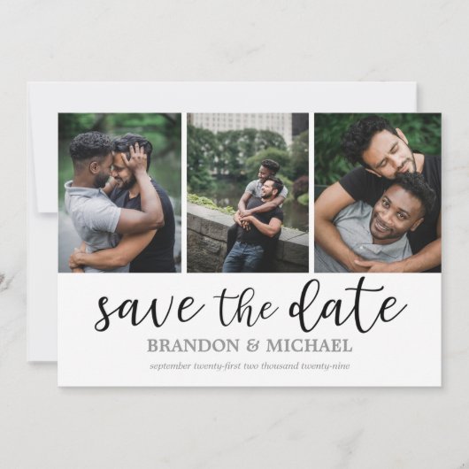 LGBTQ moderne script fotocollage Save The Date (Voorkant)