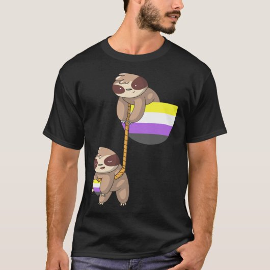 LGBTQ Nonbinary Pride Sloth Rope Playing Nonbinary T-shirt (Voorkant)