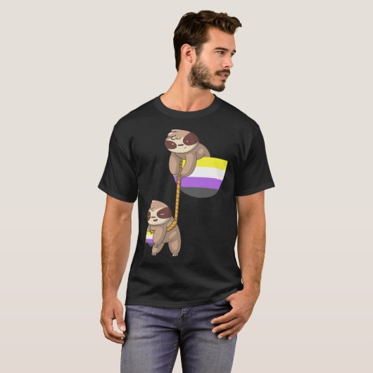 LGBTQ Nonbinary Pride Sloth Rope Playing Nonbinary T-shirt (Voorkant volledig)