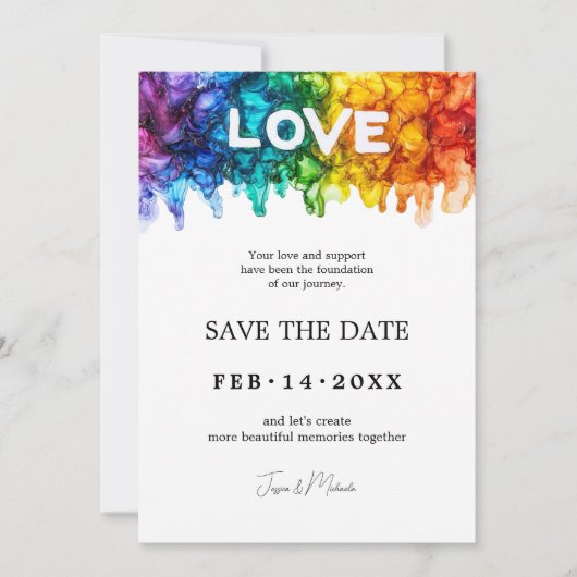 🌈 🐦 LGBTQ Painted With Love wedding  Save The Date (Voorkant)