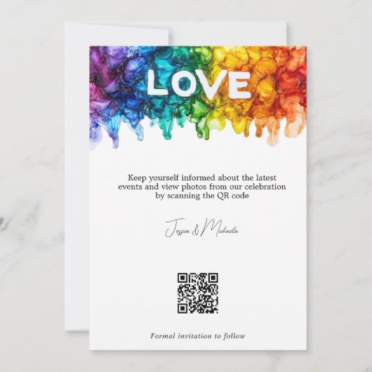 🌈 🐦 LGBTQ Painted With Love wedding  Save The Date (Achterkant)