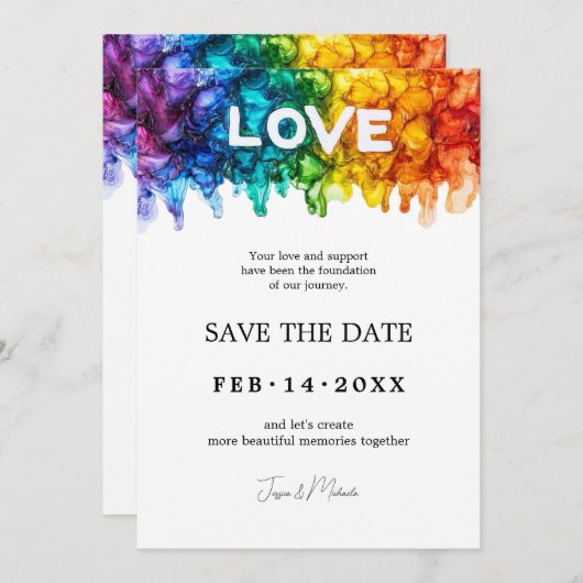 🌈 🐦 LGBTQ Painted With Love wedding  Save The Date (Voorkant / Achterkant)