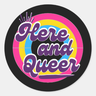 LGBTQ: Panseksuele vlag - Hier en Queer Ronde Sticker