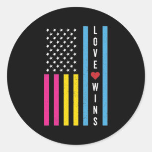 LGBTQ Pansexual Pride Love Wins USA American Flag Ronde Sticker