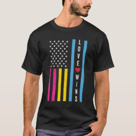 LGBTQ Pansexual Pride Love Wins USA American Flag T-shirt