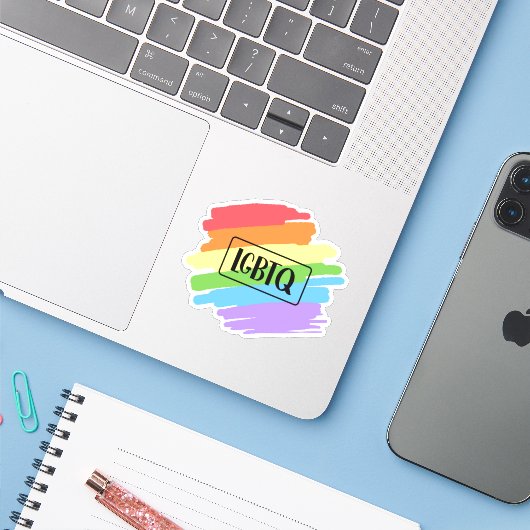LGBTQ-penseelstreken regenboog Sticker (Laptop met iPhone)