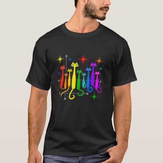 LGBTQ Pride Cats Retro Mid Century Modern T-shirt (Voorkant)