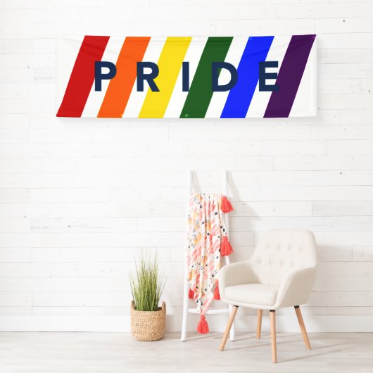 LGBTQ PRIDE Diagonal Rainbow Stripes Banner (Insitu)