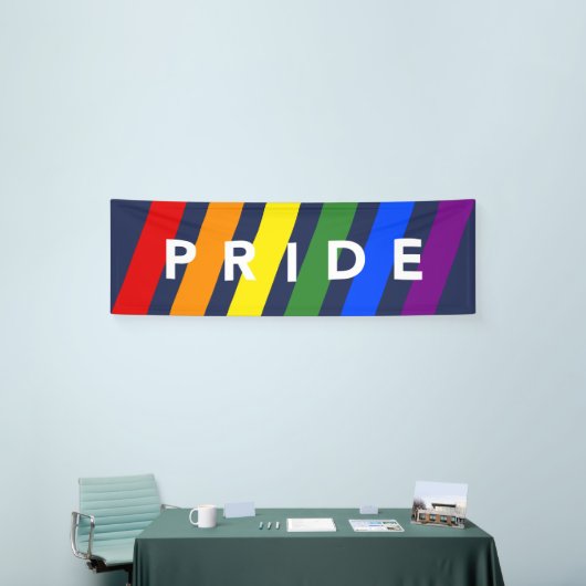 LGBTQ PRIDE Diagonal Rainbow Stripes op Navy Blue Spandoek (Beurs)