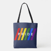 LGBTQ PRIDE Diagonal Rainbow Stripes op Navy Blue Tote Bag (Achterkant)
