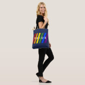 LGBTQ PRIDE Diagonal Rainbow Stripes op Navy Blue Tote Bag (Op model)