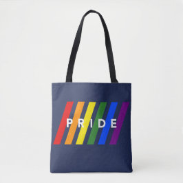 LGBTQ PRIDE Diagonale regenboogstrepen op marinebl Tote Bag