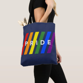 LGBTQ PRIDE Diagonale regenboogstrepen op marinebl Tote Bag