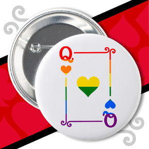 LGBTQ Pride Flag Speelkaarten Queen Kaart Hearts Ronde Button 5,7 Cm